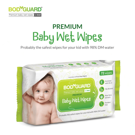 Bodyguard - Premium Paraben Free Baby Wet Wipes With Aloe Vera - 72 Wipes (1 Pack, 72 Each)