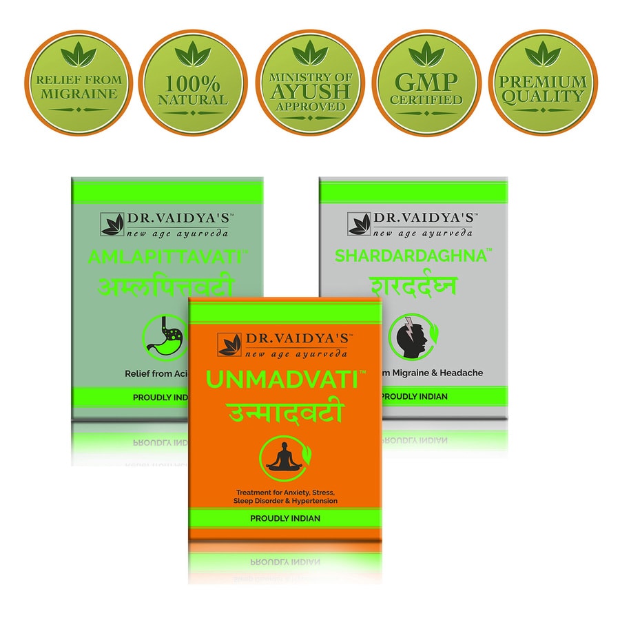 Dr. Vaidya's - Migraine Pack (unmadvati - 72 Pills, Shardardaghna - 72 Pills And Amlapittavati - 72 Pills) (medicine For Migraine)