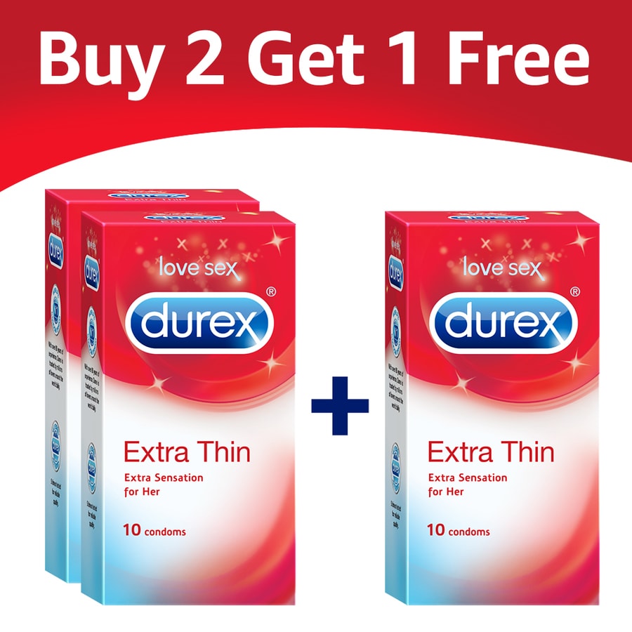 Durex Condoms, Extra Thin - 10 Pieces - (buy 2 Get 1 Free)