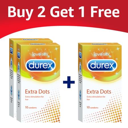 Durex Condoms, Extra Dots - 10 Pieces - (buy 2 Get 1 Free)