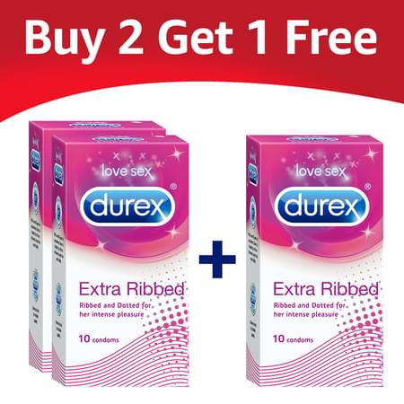 Durex Condoms, Extra Ribbed - 10 Pieces - (buy 2 Get 1 Free)