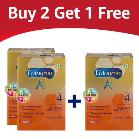 Enfagrow A+ Stage 4: Nutritional Milk Powder (2 Years And Above) Chocolate - 200gm - (buy 2 Get 1 Free) Refill