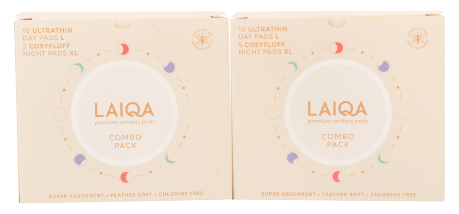 Laiqa Combo Family: Premium Sanitary Napkins Cosyfluff + Ultrathin Combo Pack 10 Days Pad L & 5 Night Pads Xl - 2 Box
