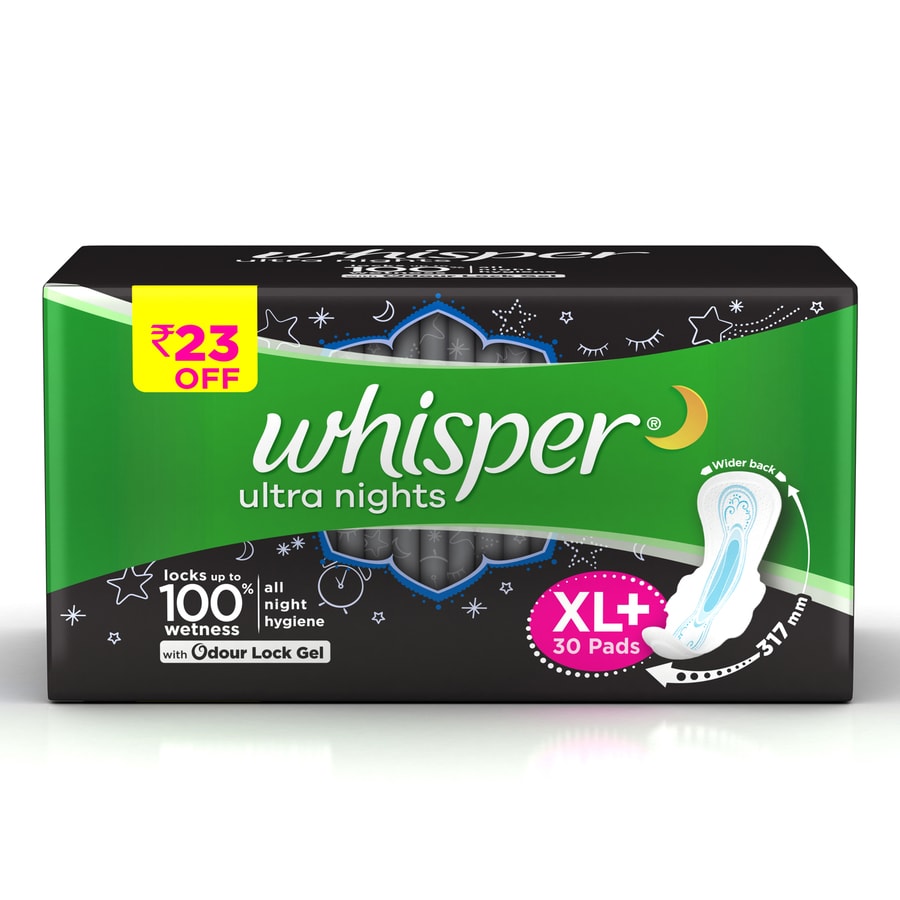 Buy Whisper Ultra Overnight Sanitary Pads With Wings 30 Pieces (Xl