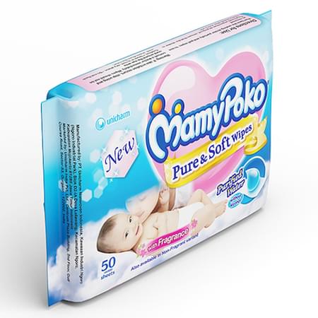 Mamypoko Wipes Pure & Soft With Purified Water And Without Alcohol With Fragrance Pack Of 50